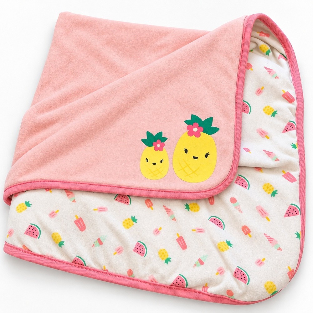 Gymboree Pink Pineapple 2018 Reversible Cotton Baby Blanket One Size
